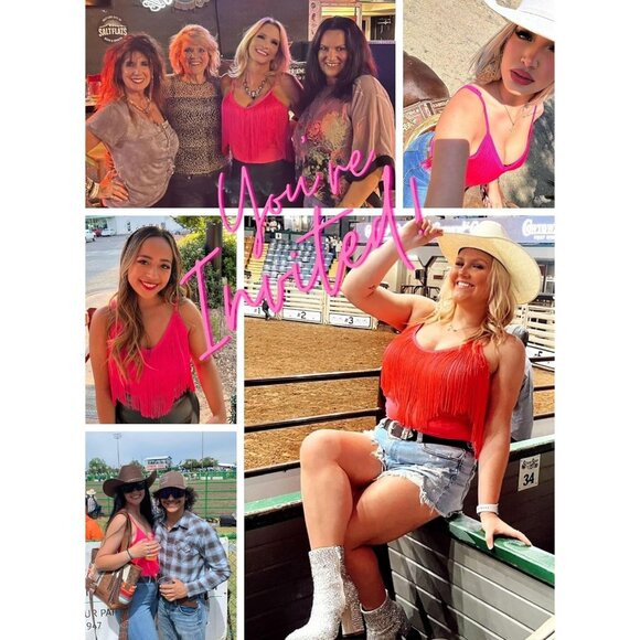 Women's Pink Fringe Tank Top Western Festival Clothing Cowgirl V Neck Outfits - Picture 6 of 7